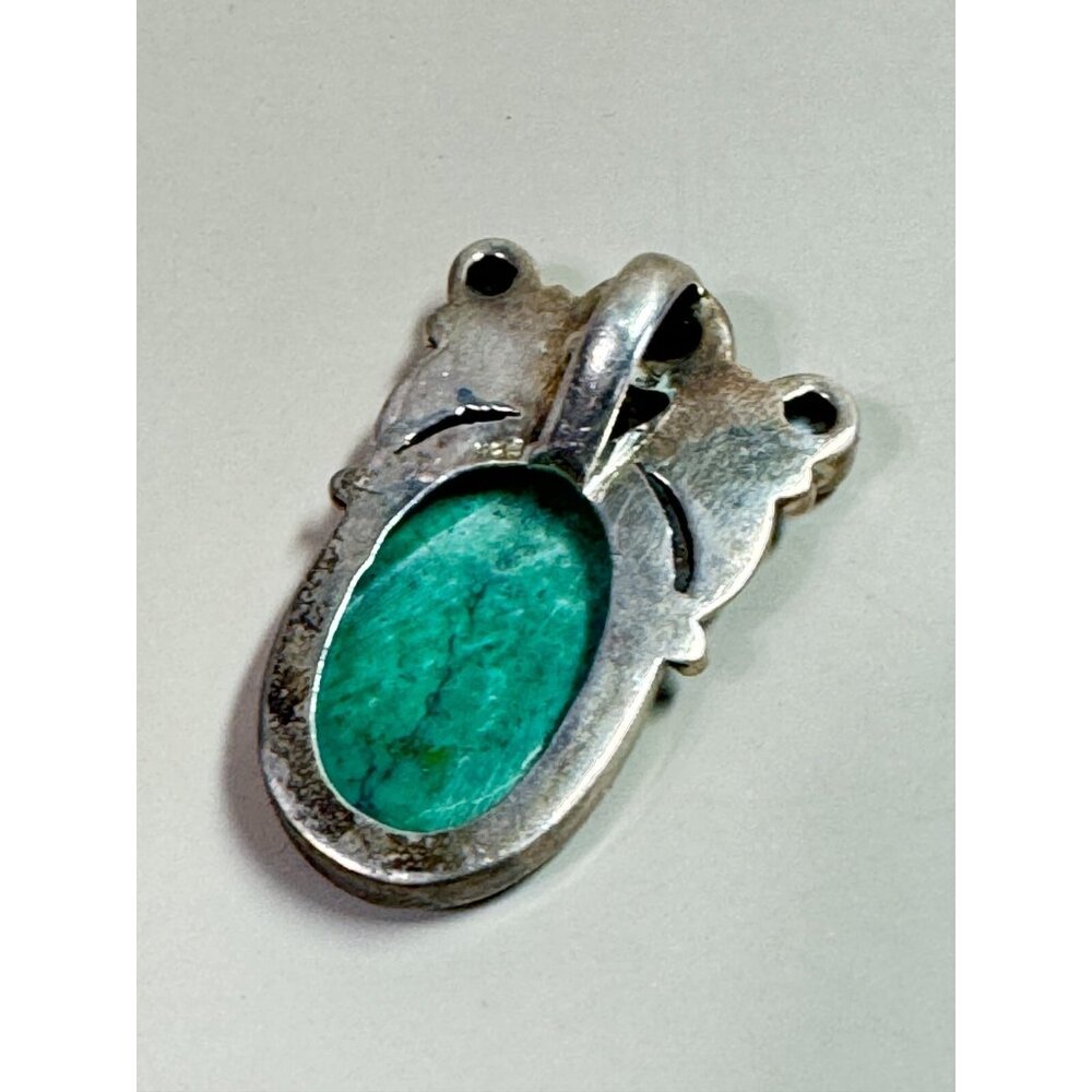 Vintage 925 Sterling Southwestern Green Howlite Pendant With Amethyst Accent - Picture 4 of 6